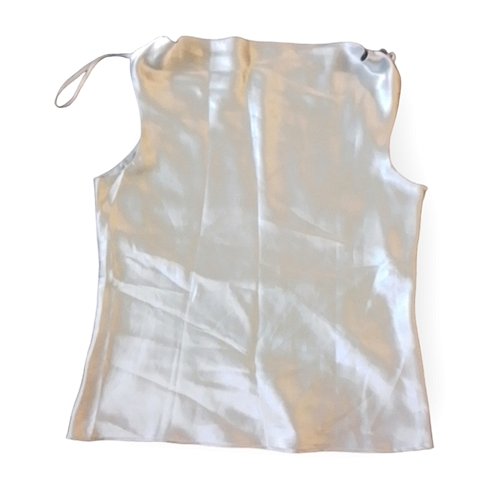 Silver Satin Cowl Neck Sleeveless Blouse Top - Women's Small